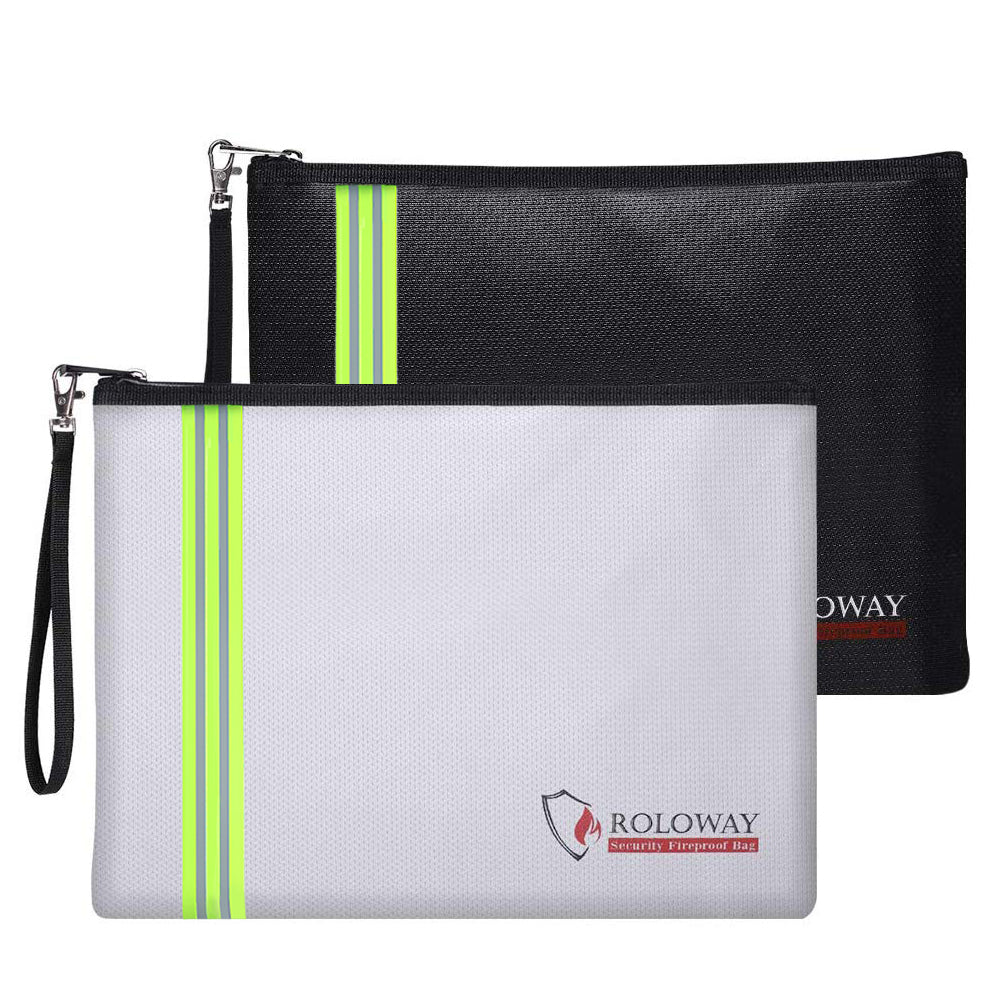 ROLOWAY Fireproof Document Bag (13.4 x 9.8 inches) with Reflective Strip