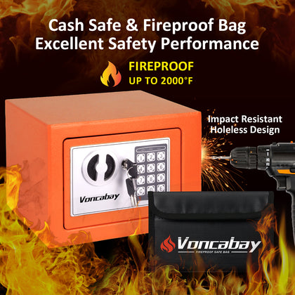 Voncabay Steel Small Money Safe Box for Home with Fireproof Money Bag(Orange)