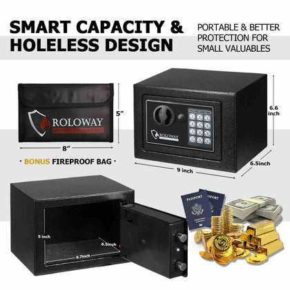 ROLOWAY SAFE steel small money safe box for home with fireproof money bag in black1
