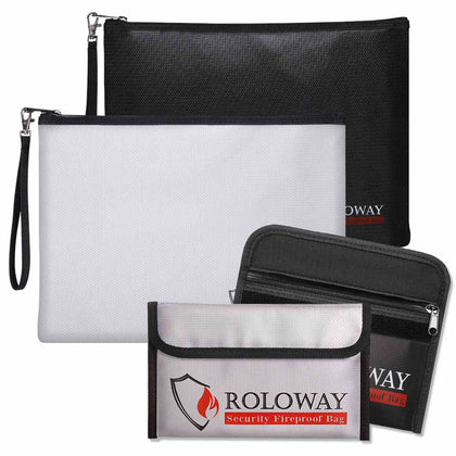 Bundle-ROLOWAY SAFE Fireproof Document Bags 2-Pack (13.4 x 9.8 inch) & Fireproof Money Bags (2-Pack)