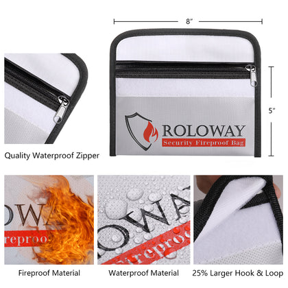 Bundle-ROLOWAY SAFE Large Fireproof Bag Silver with Small Fireproof Bag & Fireproof Money Bags (2-Pack Silver)