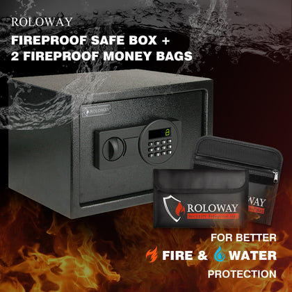 ROLOWAY SAFE Large Money Safe Box for Home with 2 Fireproof Money Bags in Black3