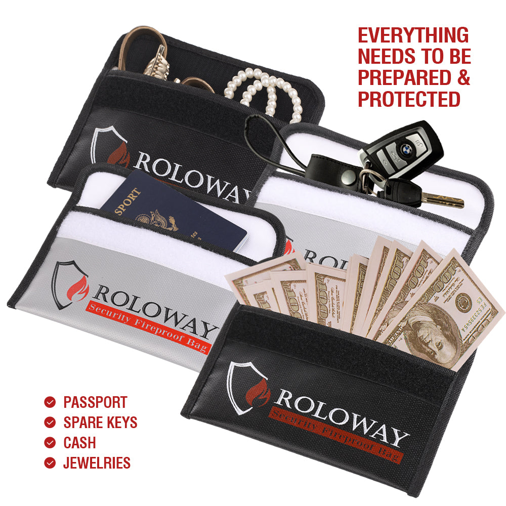 ROLOWAY SAFE Small Fireproof Money Bag (5 x 8 inches)(Black+Sliver)