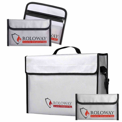 Bundle-ROLOWAY SAFE Large Fireproof Bag Silver with Small Fireproof Bag & Fireproof Money Bags (2-Pack Silver)